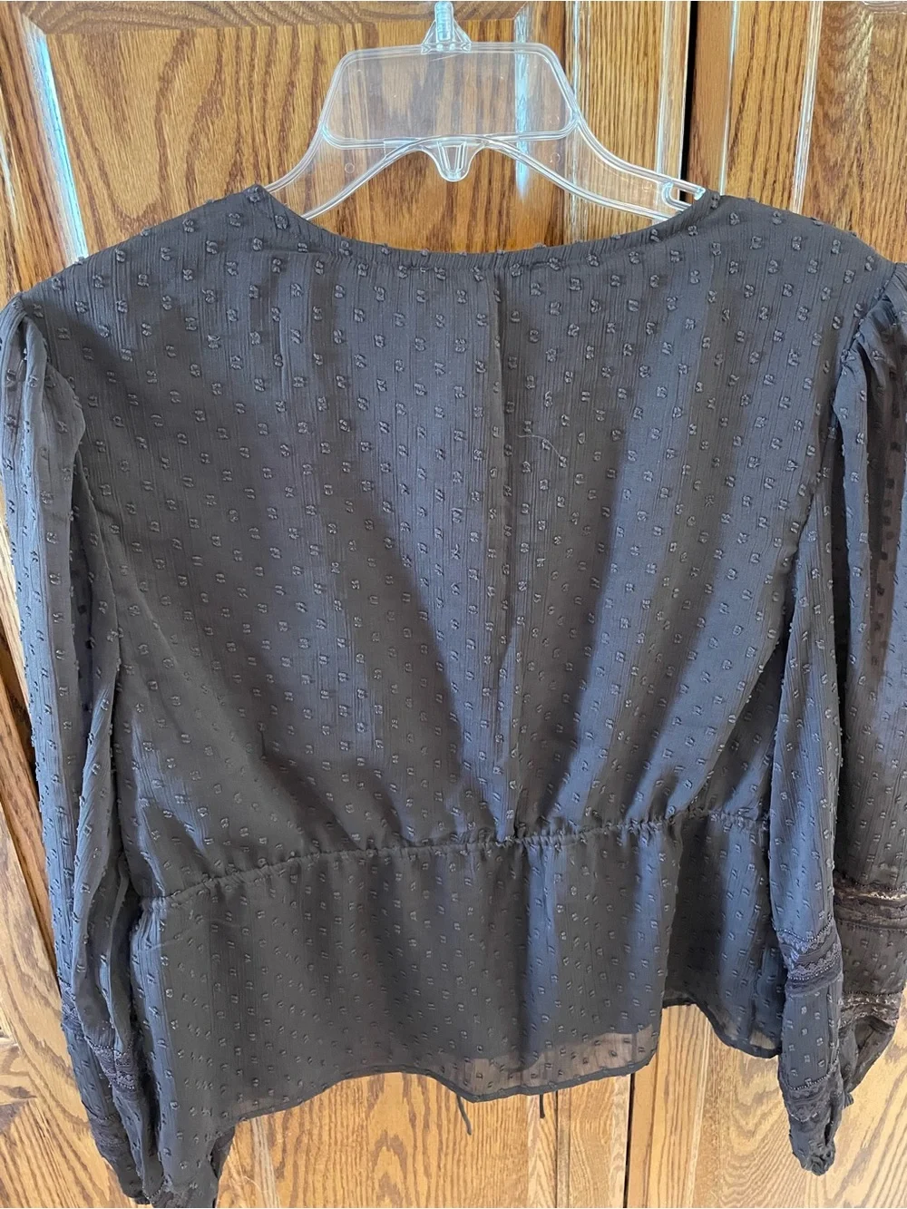 Abercrombie & Fitch Dark Brown Tie-Front Swiss Dot Peplum Blouse
